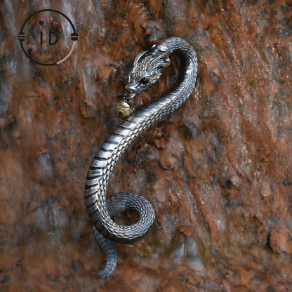 Eternal Coil Dragon Snake Brooch - 925 Sterling Silver| Handcrafted Serpent Design| Unique Fantasy Jewelry