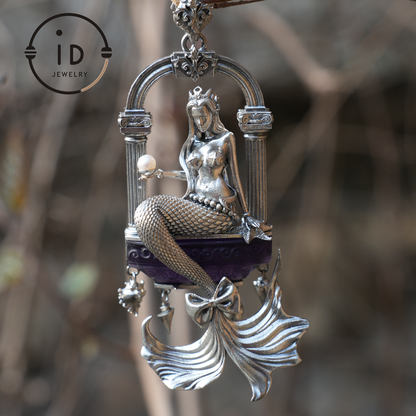 Underwater Goddess Pendant - 925 Sterling Silver, Amethyst, Mermaid Inspired, Handcrafted Fantasy Jewelry