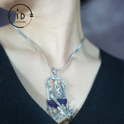 Underwater Goddess Pendant - 925 Sterling Silver, Amethyst, Mermaid Inspired, Handcrafted Fantasy Jewelry