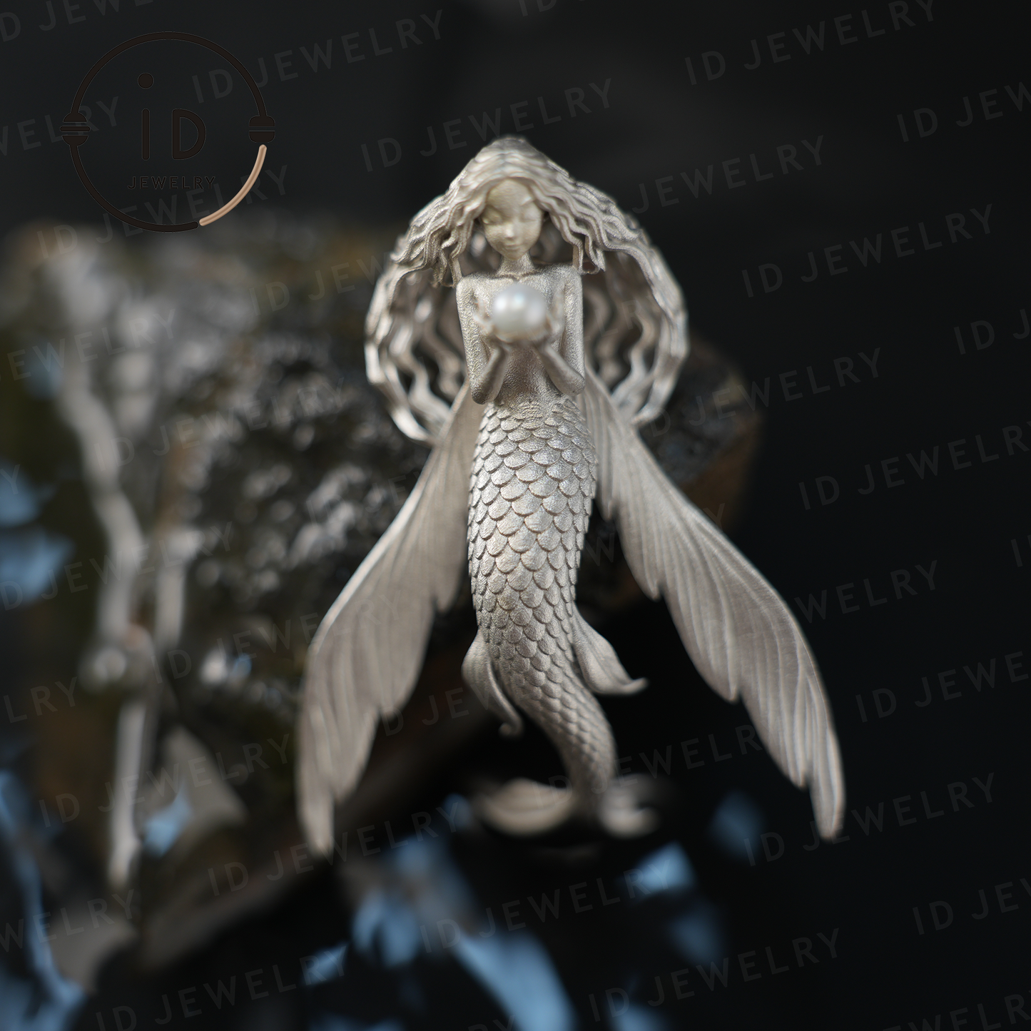 Flying Fish Girl Pearl Pendant | Fantasy Ocean Amulet Gift | Symbol of Freedom & Grace | Handmade Silver Jewelry