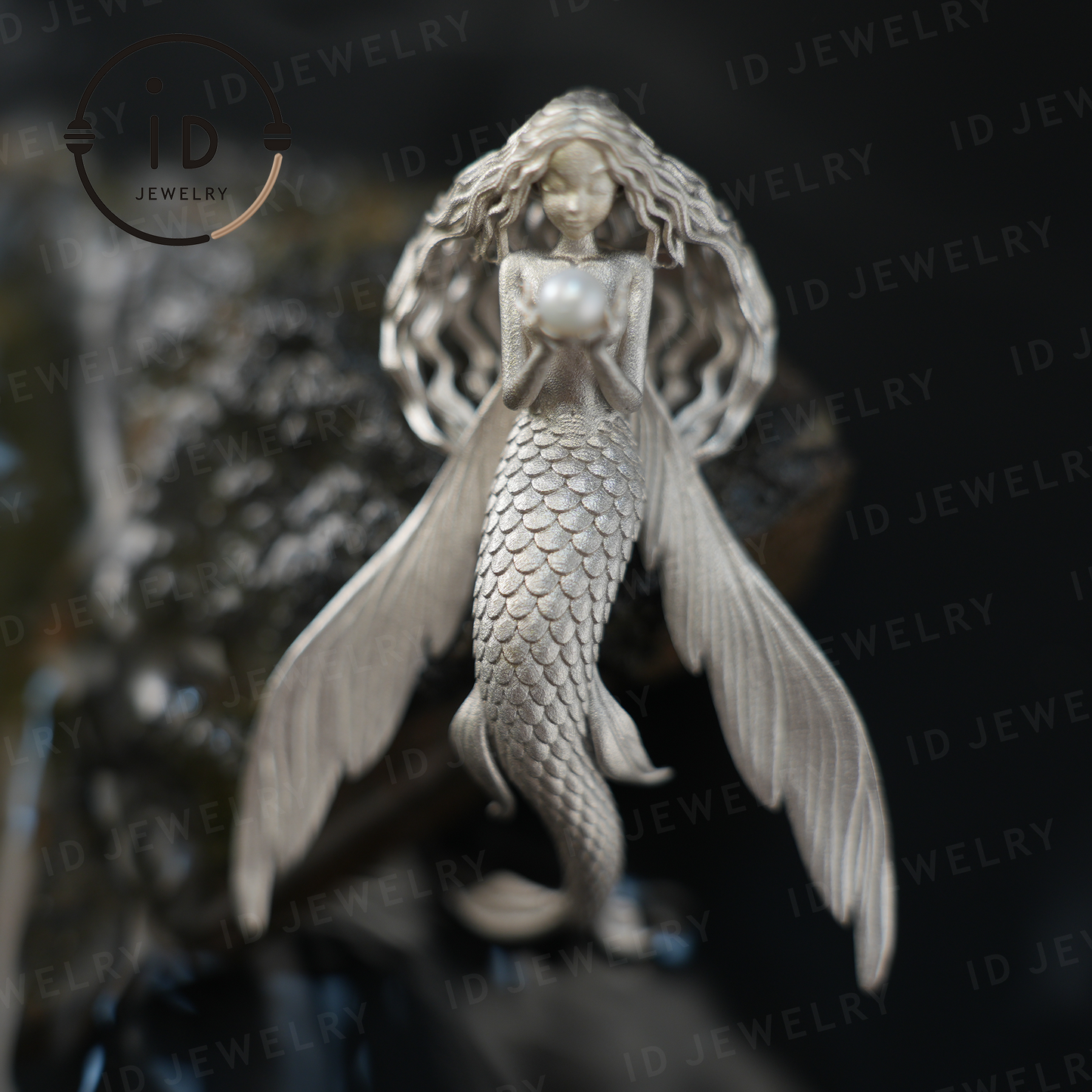 Flying Fish Girl Pearl Pendant | Fantasy Ocean Amulet Gift | Symbol of Freedom & Grace | Handmade Silver Jewelry
