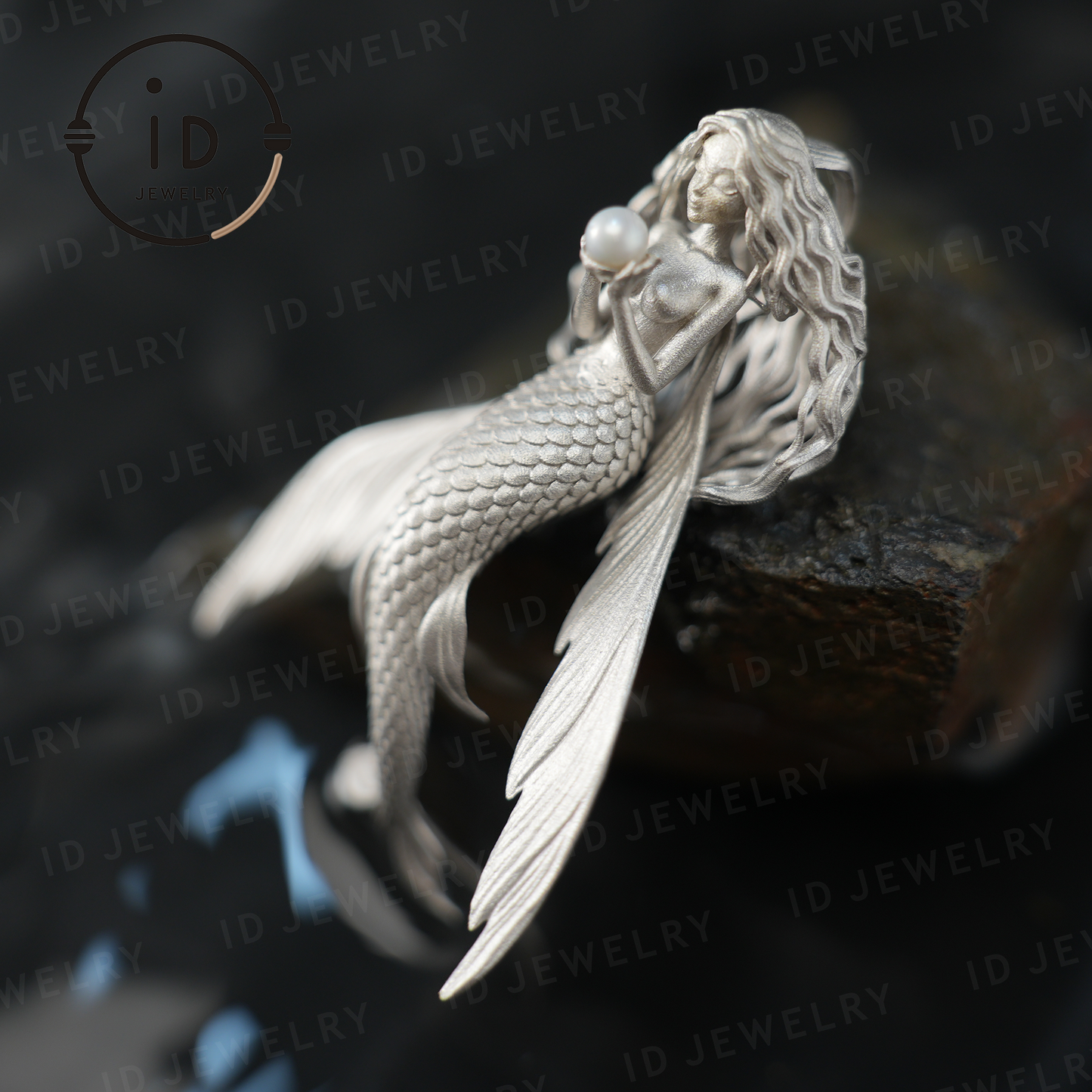 Flying Fish Girl Pearl Pendant | Fantasy Ocean Amulet Gift | Symbol of Freedom & Grace | Handmade Silver Jewelry