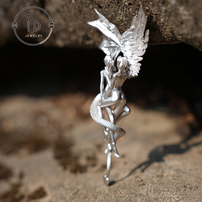 Zwillingsanhänger aus 925er Sterlingsilber – Sternzeichenschmuck mit Engelsflügeln und Schlangendesign
