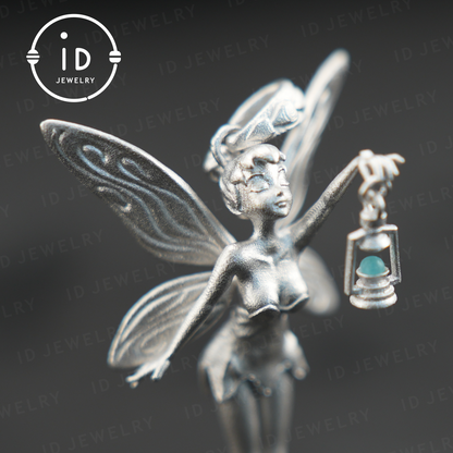 Mystical Fairy Pendant| Handmade Silver Jewelry| Magic Elf with Lantern| Fantasy Fairy Necklace| Elegant Crystal Pendant