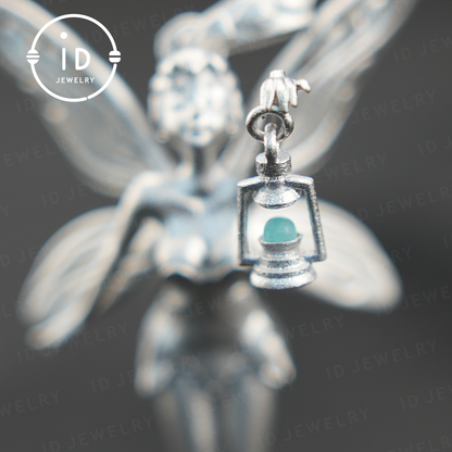 Mystical Fairy Pendant| Handmade Silver Jewelry| Magic Elf with Lantern| Fantasy Fairy Necklace| Elegant Crystal Pendant
