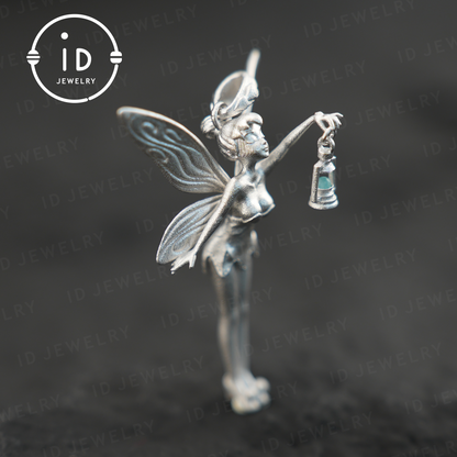Mystical Fairy Pendant| Handmade Silver Jewelry| Magic Elf with Lantern| Fantasy Fairy Necklace| Elegant Crystal Pendant