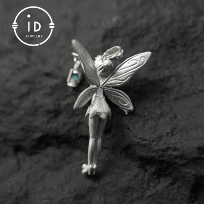 Mystical Fairy Pendant| Handmade Silver Jewelry| Magic Elf with Lantern| Fantasy Fairy Necklace| Elegant Crystal Pendant