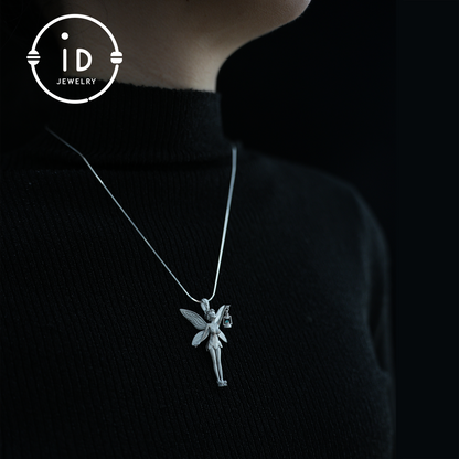 Mystical Fairy Pendant| Handmade Silver Jewelry| Magic Elf with Lantern| Fantasy Fairy Necklace| Elegant Crystal Pendant