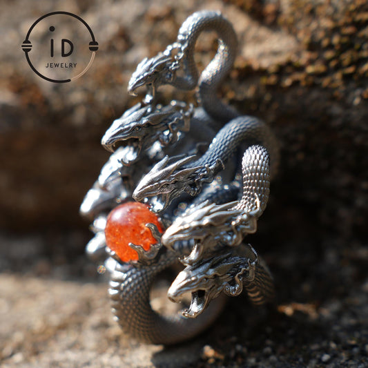 Anhänger mit achtköpfiger Schlange – S925 Silber – handgefertigtes kreatives Design, inspiriert von Yamata no Orochi (japanische Mythologie)
