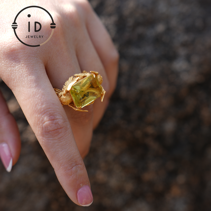 Winged Knight Ring - 18k Gold with Yellow Citrine and Ruby - Fantasy Inspired Jewelry