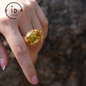 Winged Knight Ring - 18k Gold with Yellow Citrine and Ruby - Fantasy Inspired Jewelry