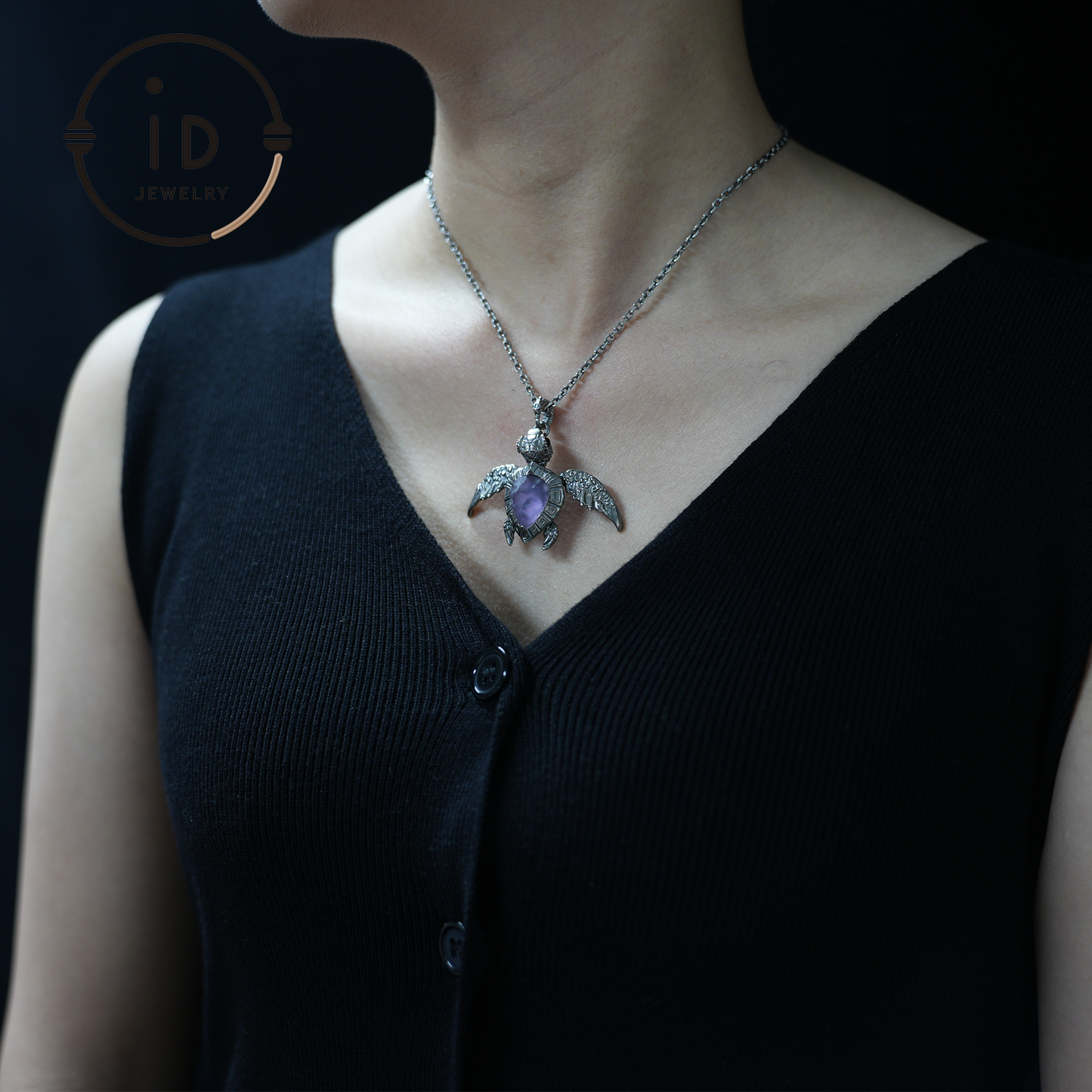 Aegis Turtle Necklace 925 Silver Amethyst Agate Pendant Handmade Sea Turtle Jewelry Gothic Style Gift for Her Spiritual Animal Talisman