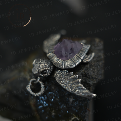 Aegis Turtle Necklace 925 Silver Amethyst Agate Pendant Handmade Sea Turtle Jewelry Gothic Style Gift for Her Spiritual Animal Talisman
