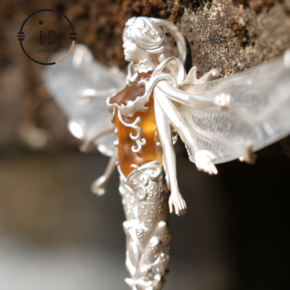 Mystischer Libellenschmuck | 925 Silber &amp; Citrin | Brosche &amp; Anhänger in Einem