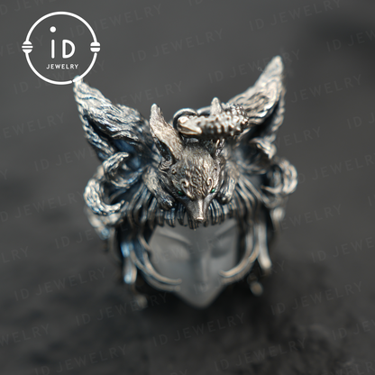 Mysterious nine-tailed fox pendant| handmade| amulet pendant| elegant wings design| mythical style