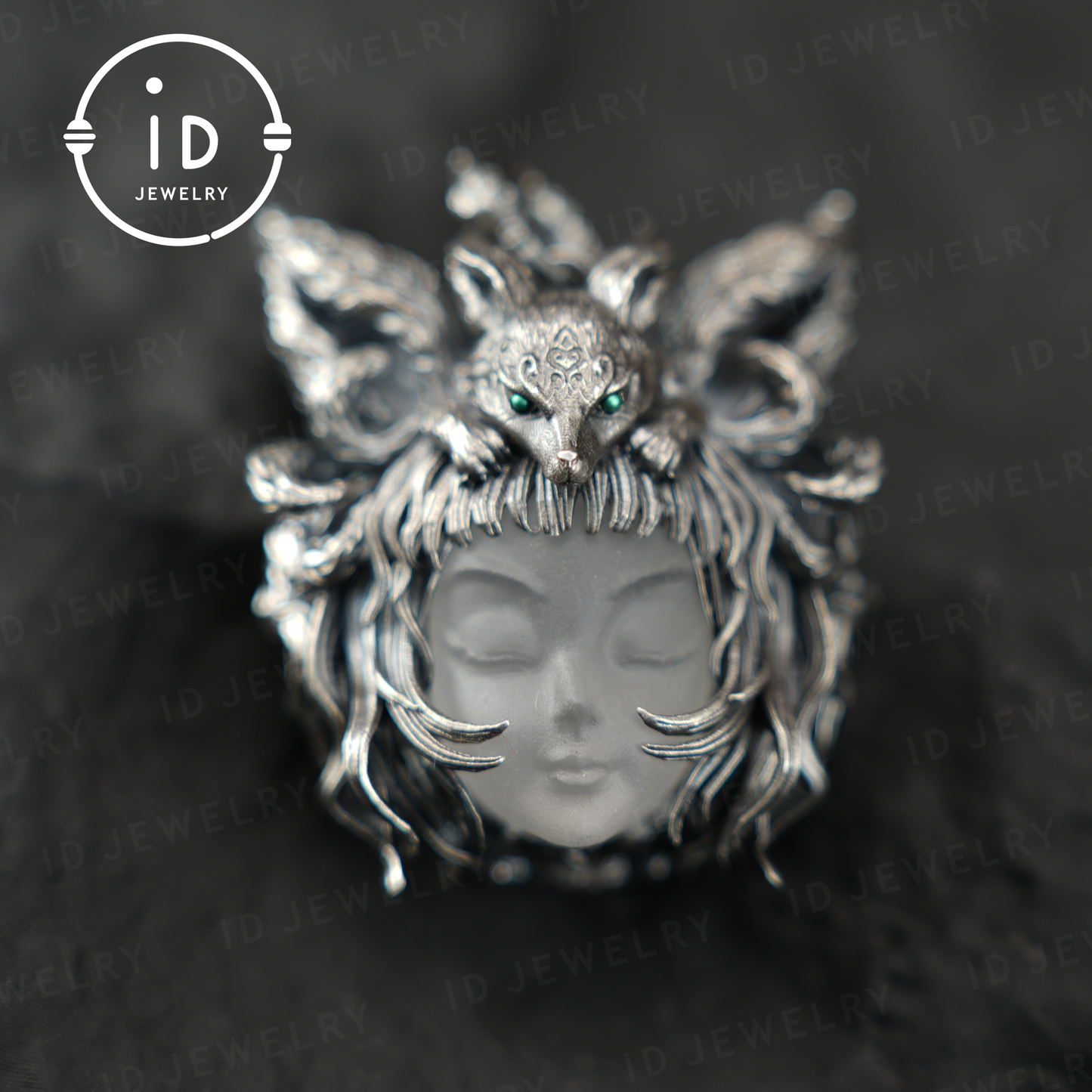 Mysterious nine-tailed fox pendant| handmade| amulet pendant| elegant wings design| mythical style