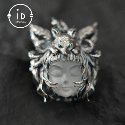 Mysterious nine-tailed fox pendant| handmade| amulet pendant| elegant wings design| mythical style