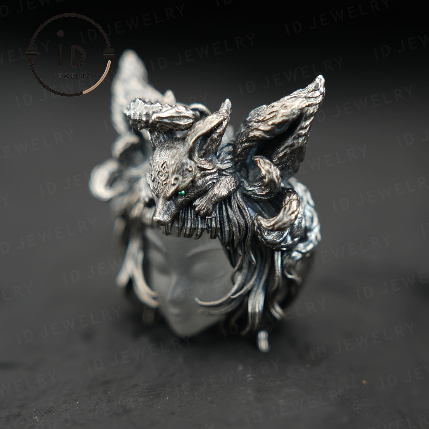 Mysterious nine-tailed fox pendant| handmade| amulet pendant| elegant wings design| mythical style