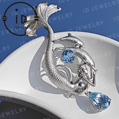 Traumhafter Ozean-Meerjungfrau-Anhänger - 925er Silber mit Aquamarin | Handgefertigter Fantasy-Schmuck