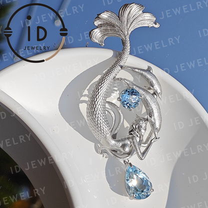 Traumhafter Ozean-Meerjungfrau-Anhänger - 925er Silber mit Aquamarin | Handgefertigter Fantasy-Schmuck