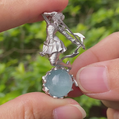 Sagittarius Archer Pendant Necklace in 925 Sterling Silver with Aquamarine – Handcrafted Zodiac Jewelry for Men or Woman