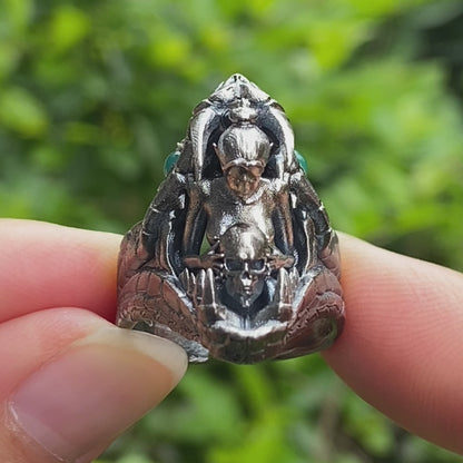 Adjustable Snake Ring Silver Gothic Tribal Totem Jewelry with Green Jade Symbolic Statement Ring Unique Gift for Men and Women