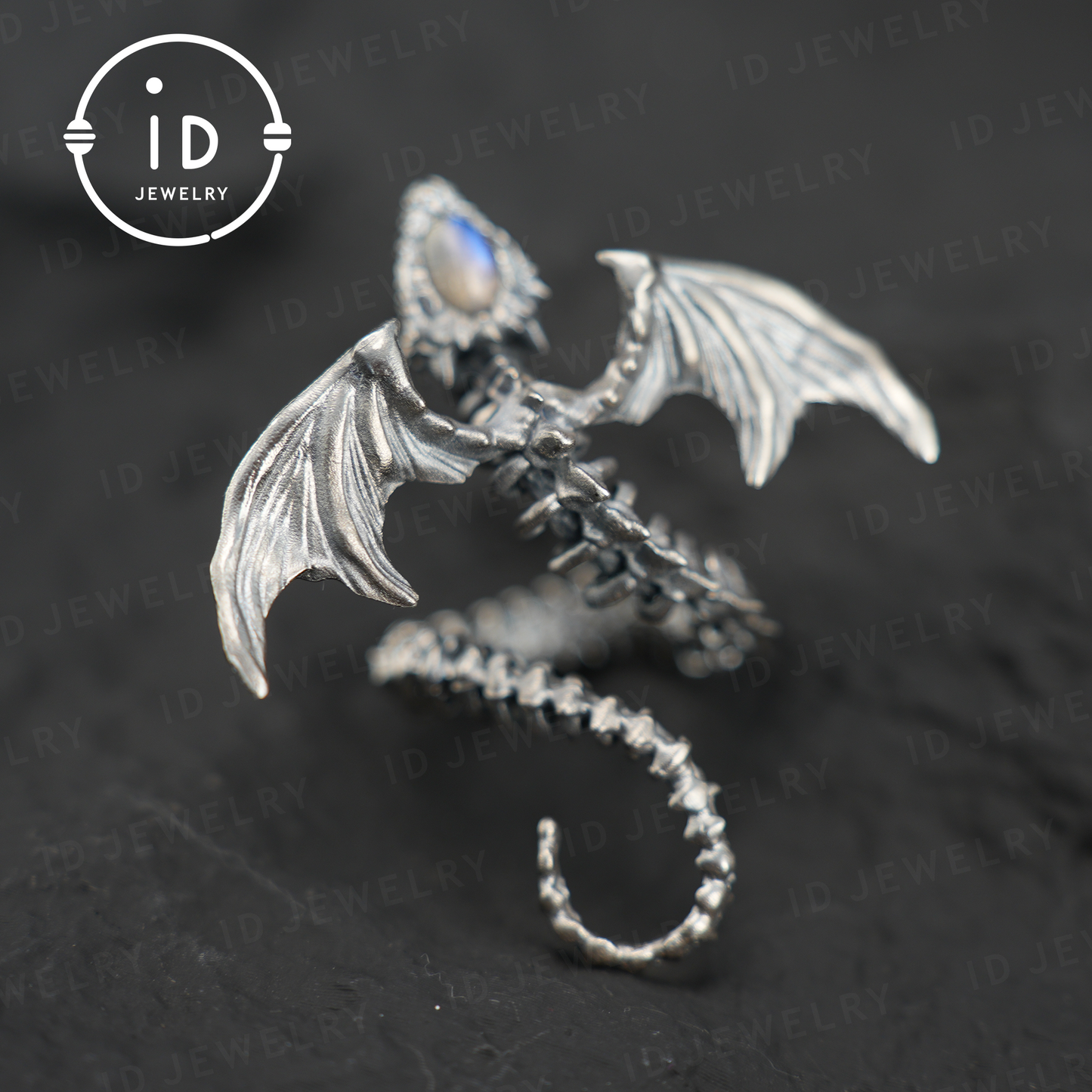 Dragon Ring with phantom quartz| Handmade Gothic Jewelry| Mystical Bone Ring| Fantasy Dragon Ring| Magic Silver Ring