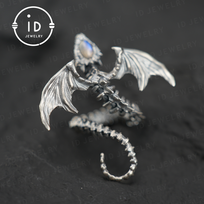 Dragon Ring with phantom quartz| Handmade Gothic Jewelry| Mystical Bone Ring| Fantasy Dragon Ring| Magic Silver Ring