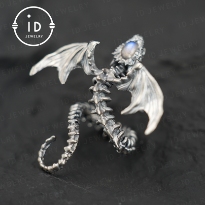 Dragon Ring with phantom quartz| Handmade Gothic Jewelry| Mystical Bone Ring| Fantasy Dragon Ring| Magic Silver Ring