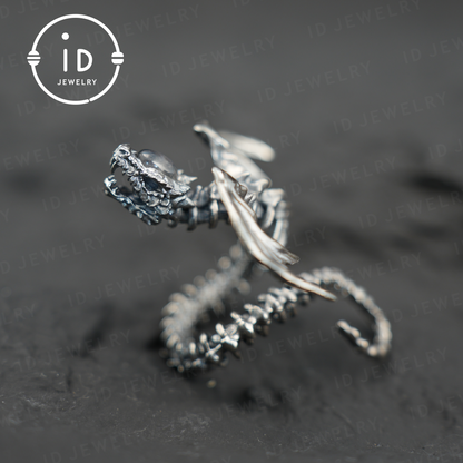 Dragon Ring with phantom quartz| Handmade Gothic Jewelry| Mystical Bone Ring| Fantasy Dragon Ring| Magic Silver Ring
