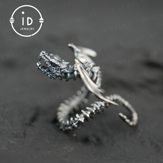 Dragon Ring with phantom quartz| Handmade Gothic Jewelry| Mystical Bone Ring| Fantasy Dragon Ring| Magic Silver Ring