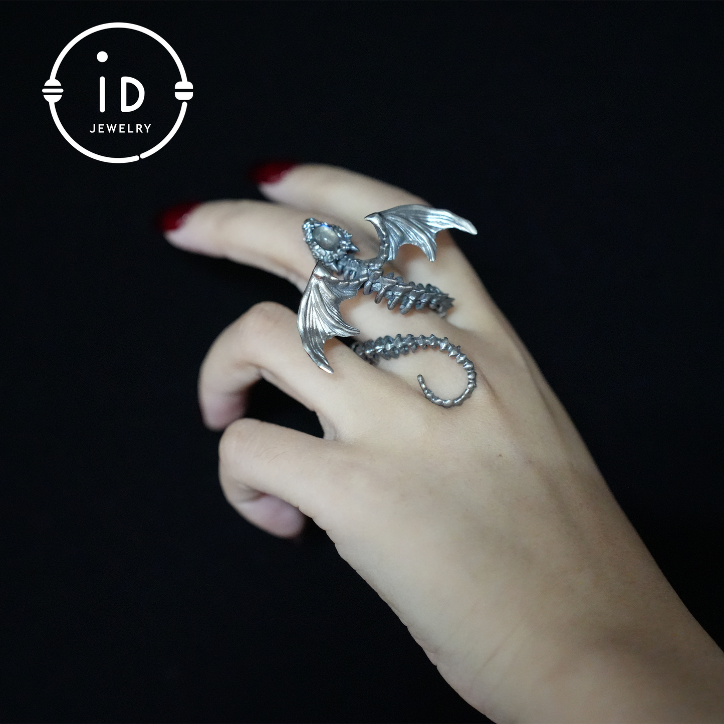 Dragon Ring with phantom quartz| Handmade Gothic Jewelry| Mystical Bone Ring| Fantasy Dragon Ring| Magic Silver Ring