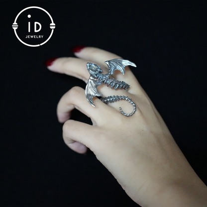 Dragon Ring with phantom quartz| Handmade Gothic Jewelry| Mystical Bone Ring| Fantasy Dragon Ring| Magic Silver Ring