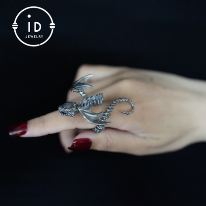 Dragon Ring with phantom quartz| Handmade Gothic Jewelry| Mystical Bone Ring| Fantasy Dragon Ring| Magic Silver Ring