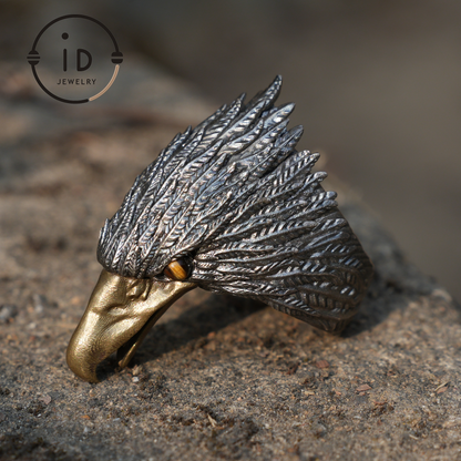 Sky Guardian Eagle Ring – 925 Sterling Silber mit Tigerauge-Edelstein, handgefertigter Schmuck im Adler-Design