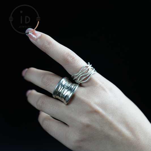 Textured Wide Silver Ring – Handmade Minimalist Band, Organic Wabi-Sabi Jewelry, Sculptural Statement Piece