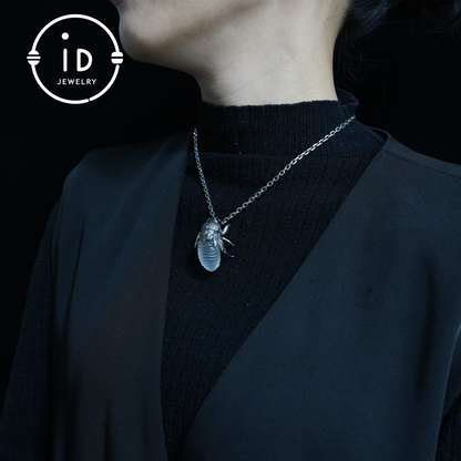 Cicada Pendant with White Crystal – Handmade Protective Amulet – Vintage & Mystical Jewelry