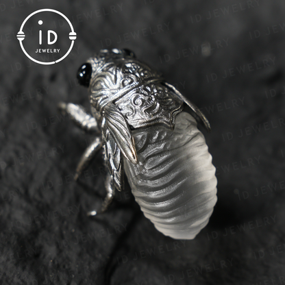 Cicada Pendant with White Crystal – Handmade Protective Amulet – Vintage & Mystical Jewelry
