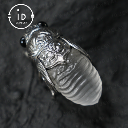 Cicada Pendant with White Crystal – Handmade Protective Amulet – Vintage & Mystical Jewelry